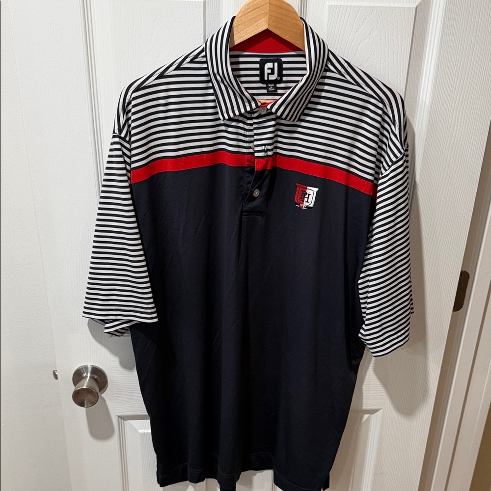 FootJoy Men's Polo with Navy, White, and Red Stripes
